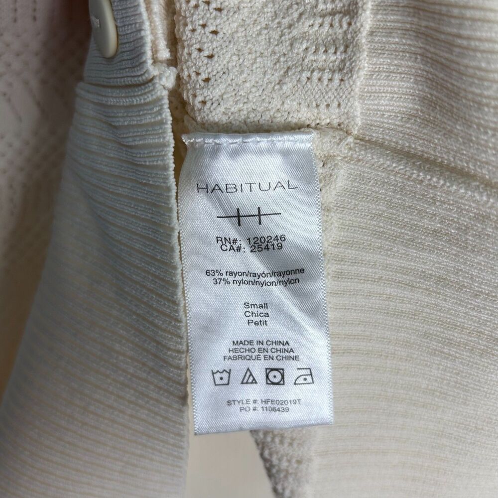 Habitual Nordstrom Ivory Pointelle Knit Short Sleeve Cardigan Sweater Size S - Picture 10 of 13